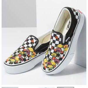 VANS Classic Slip-On Platform Womens Shoes Poppy Checkerboard Black/Multi size 8